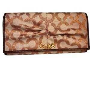 Coach Rose Gold Metallic Signature CC Wallet Leather Organizer Clutch Bag Card
